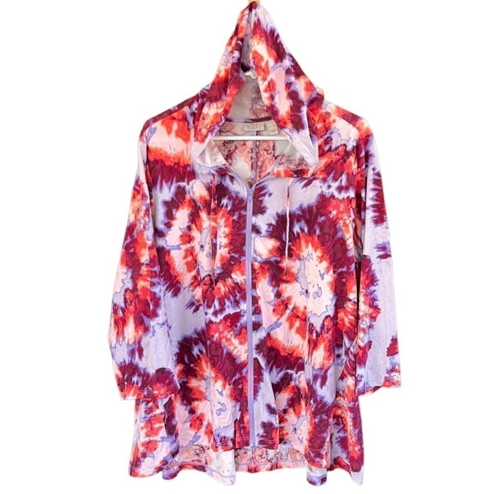 EUC LOGO Lori Goldstein Hooded Zip Front Top Size XL